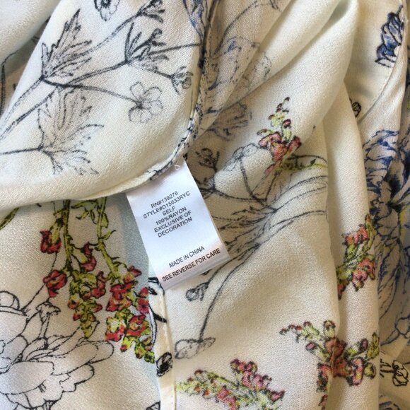 daniel rainn White Floral Print Sheer Loose Fit Blouse Shirt - Picture 2 of 8